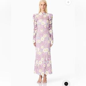 elliatt sigrid purple floral lace fit & flare long sleeve maxi dress size XL NEW